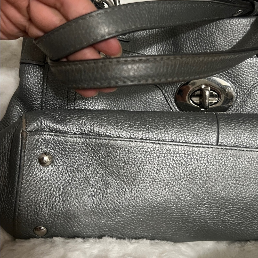 Coach Metallic Gray Leather Satchel - Picture 4 of 5